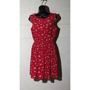Charming Charlie Red Floral Print Sleeveless Dress Casual Summer Sun Dress Small